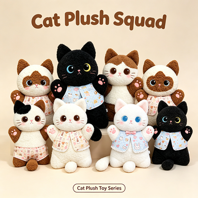 A group of plush cat dolls